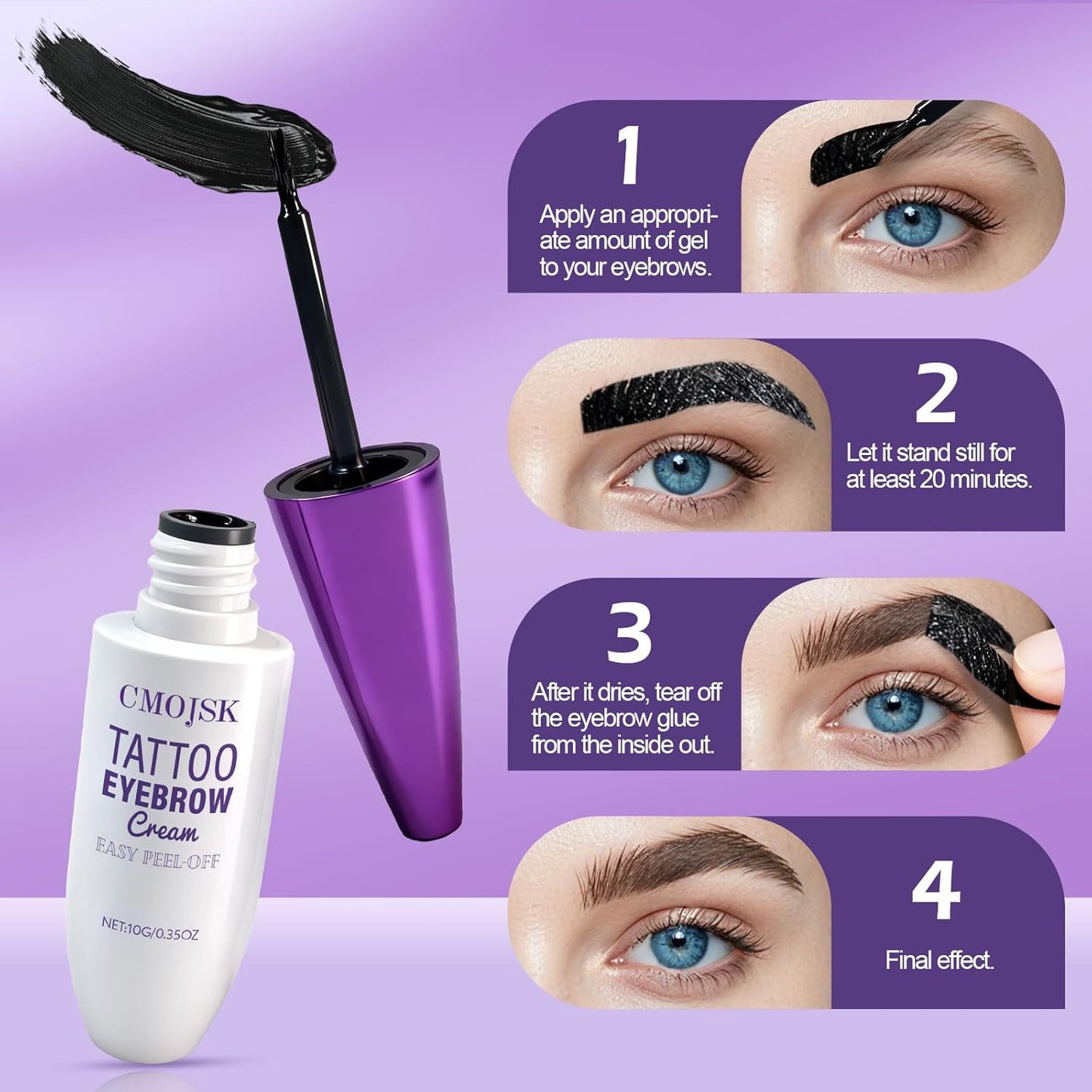 Tattoo Eyebrow Gel Easy Peel Off,Semi Permanent Eyebrow Gel,Eyebrows Tattooed Waterproof,Sweatproof,Eyebrow Stain,Natural-Looking, Long-Lasting,Black