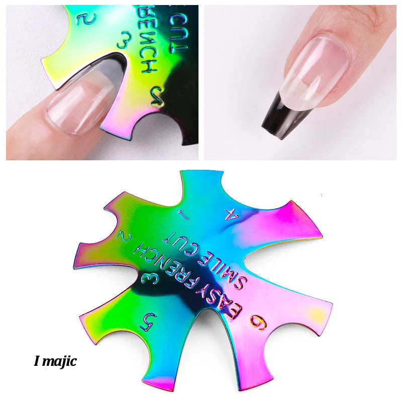 Pro 12 Style Easy French Smile Cut V Line Edge Trimmer Nail Cutter Almond Design Nail Stencil Styling Mold French Manicure Tools