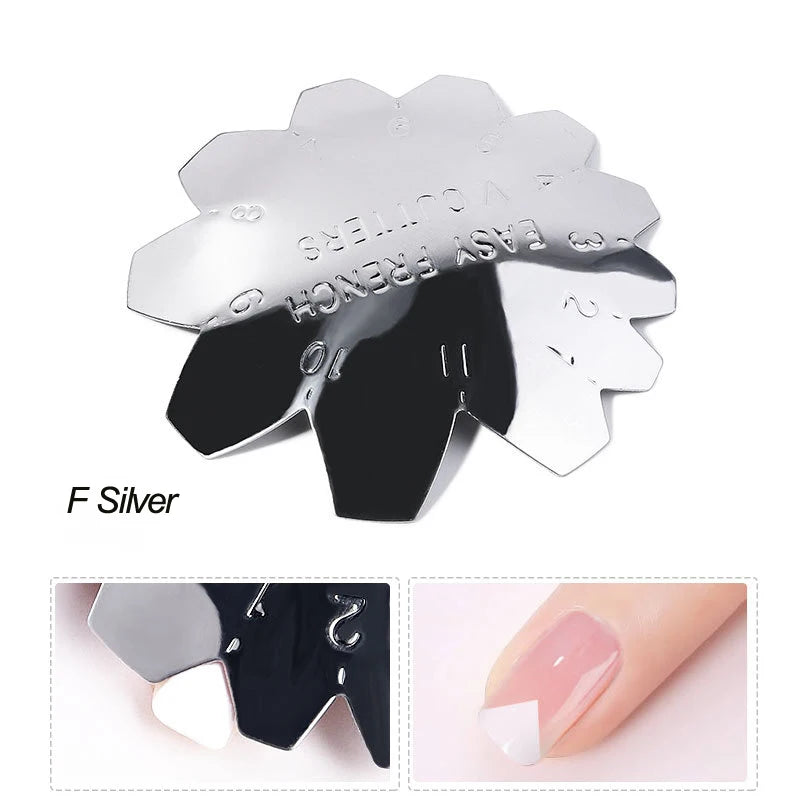 Pro 12 Style Easy French Smile Cut V Line Edge Trimmer Nail Cutter Almond Design Nail Stencil Styling Mold French Manicure Tools