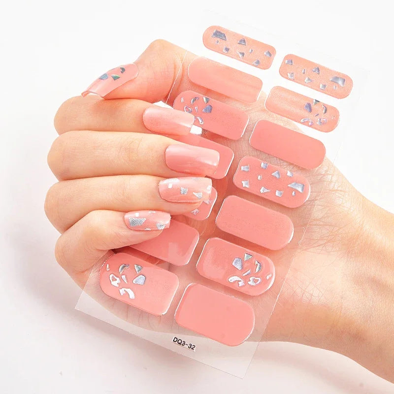 UV Semi Cured Gel Nail Wraps – Long Lasting French Style LED Gel Nail Stickers for Nail Extensions