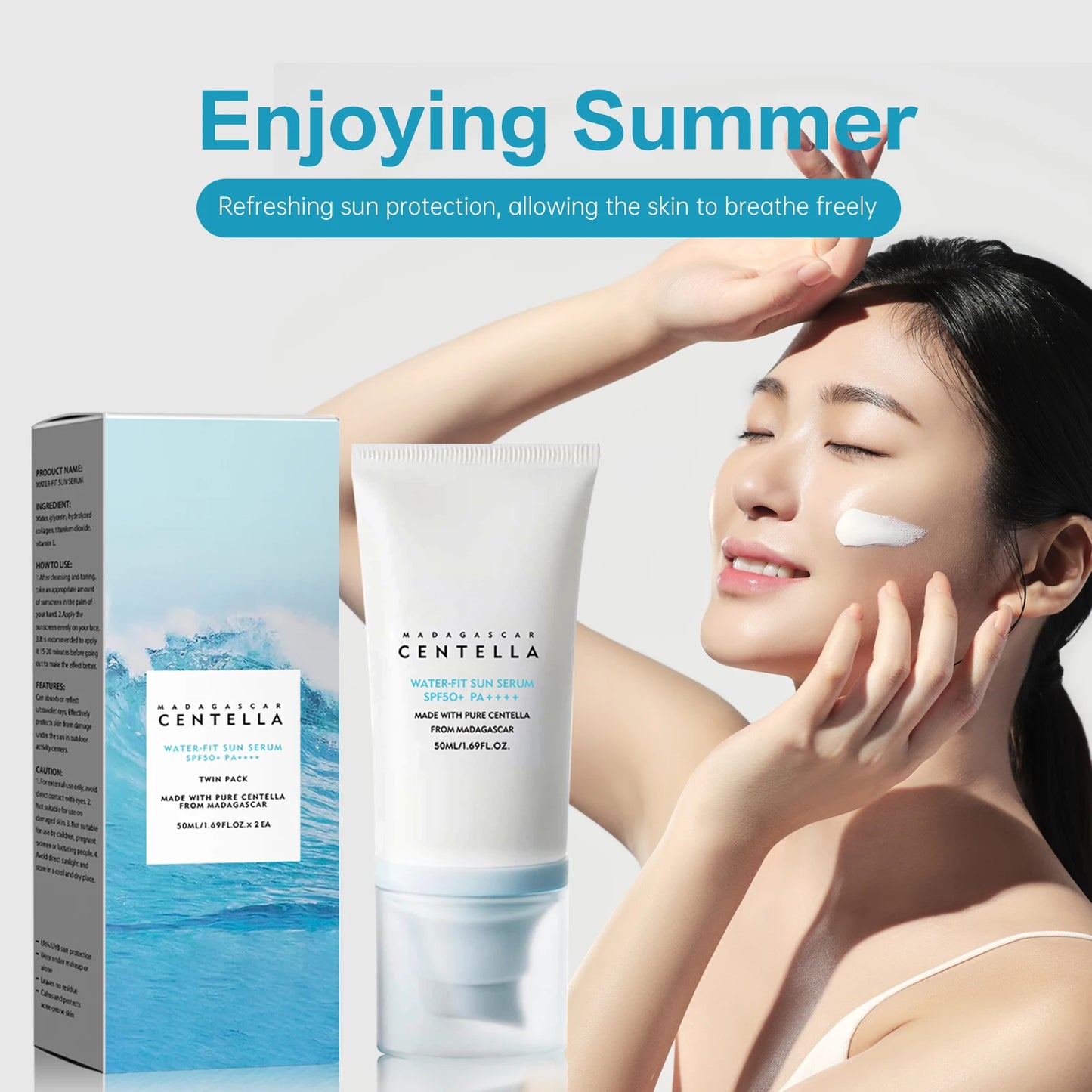 2/1Pcs SPF50+ Sunscreen Cream Centella Strong UV Protection Water-Based Sunscreen Sun Body Sunblock Moisturizing Skin Care