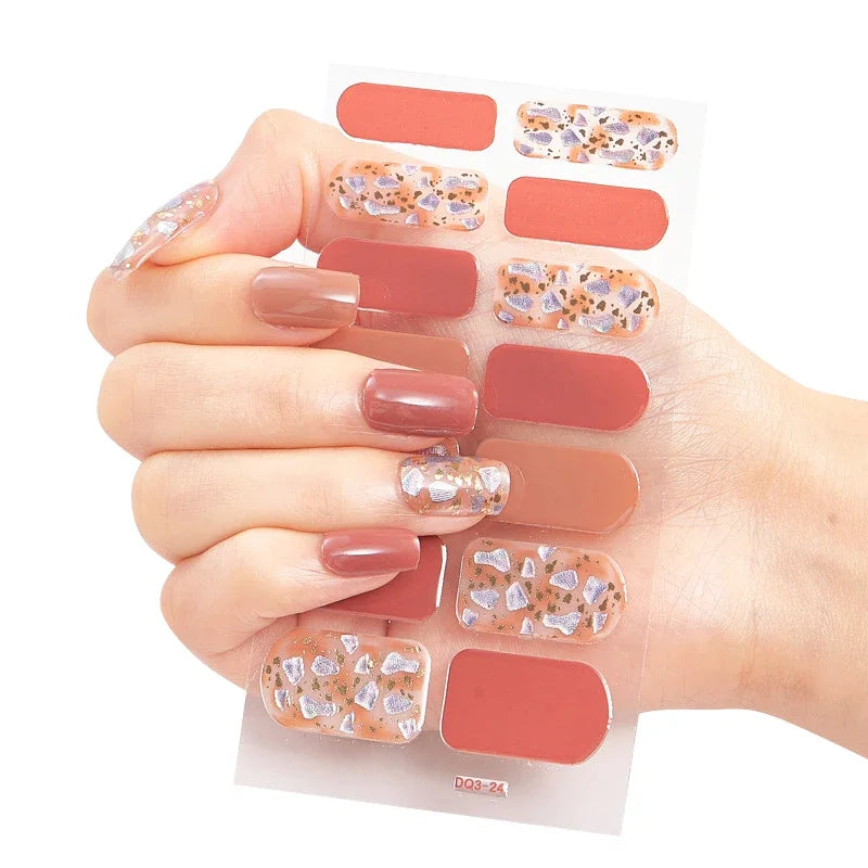 UV Semi Cured Gel Nail Wraps – Long Lasting French Style LED Gel Nail Stickers for Nail Extensions