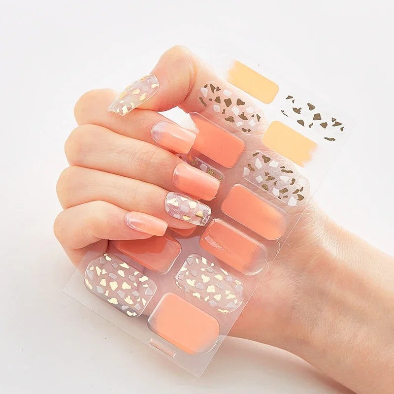 UV Semi Cured Gel Nail Wraps – Long Lasting French Style LED Gel Nail Stickers for Nail Extensions