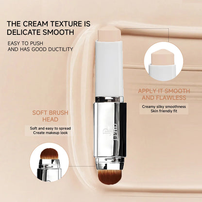 Two-In-One Brush Head Foundation Stick, Lightweight and Smooth, Long-Lasting Coverage, Creating a Perfect Makeup Effect