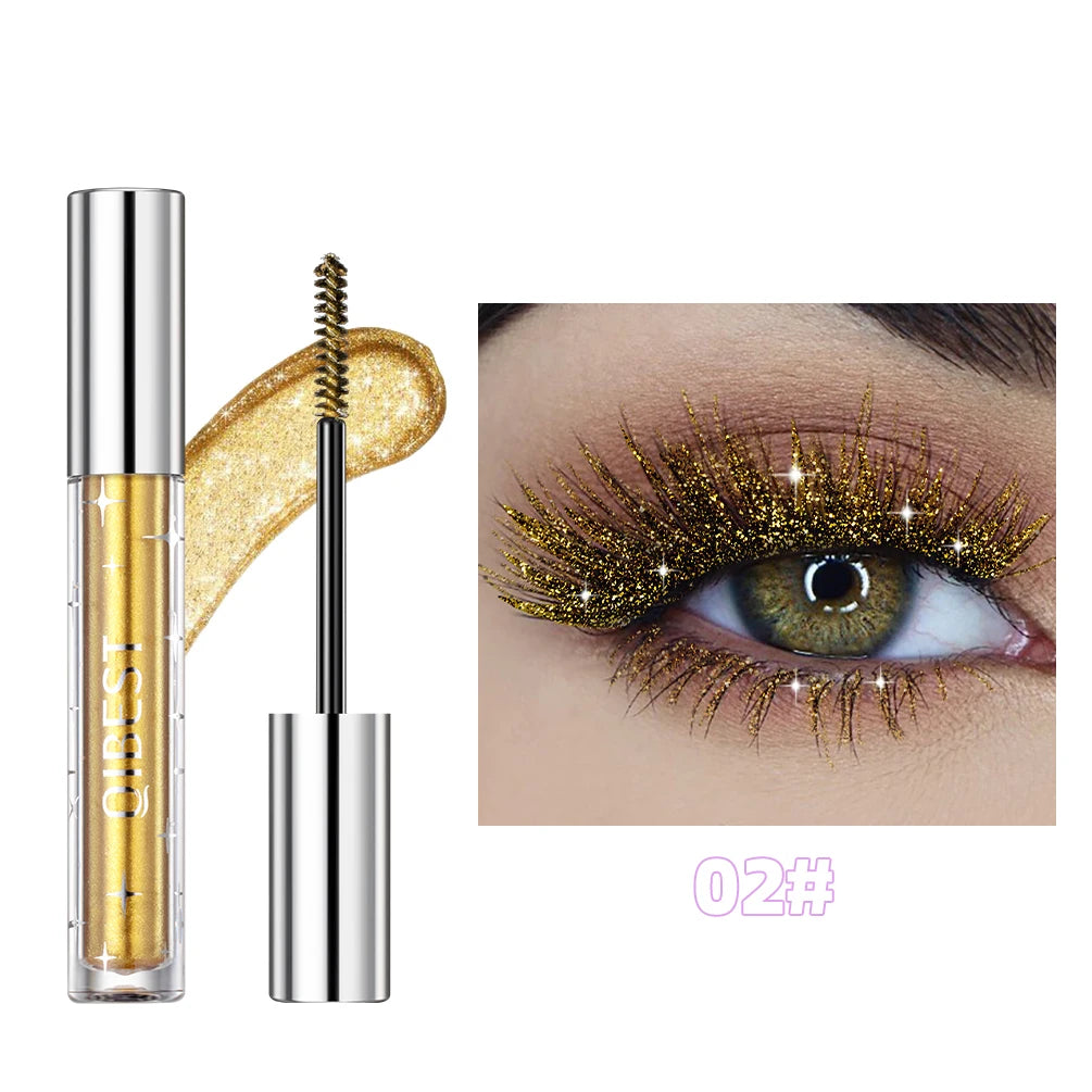 Glitter Diamond Mascara – Waterproof Shimmer Curling Mascara (Silver, Gold & Purple)