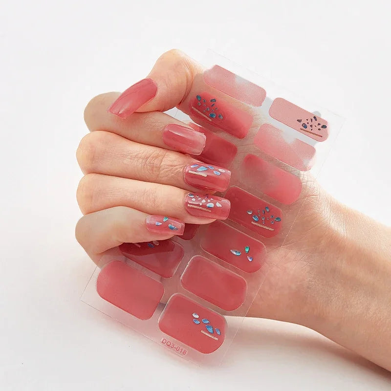 UV Semi Cured Gel Nail Wraps – Long Lasting French Style LED Gel Nail Stickers for Nail Extensions
