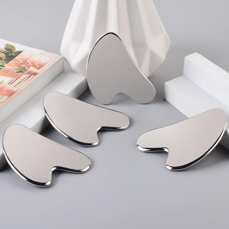 Stainless Steel Gua Sha Facial Tools, Tighten Skin Massage Guasha Beauty Tool, Metal Guasha Tool for Face, Face Massager Tool for Body Eyes Neck (Silver)