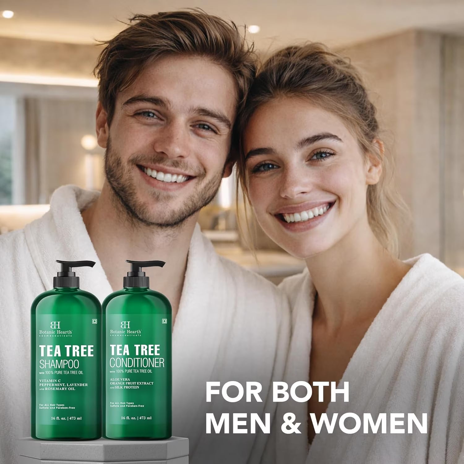 Tea Tree Shampoo and Conditioner Set - with 100% Pure Tea Tree Oil, for Itchy and Dry Scalp, Sulfate Free, Paraben Free - for Men and Women - 2 Bottles 16 Fl Oz Each