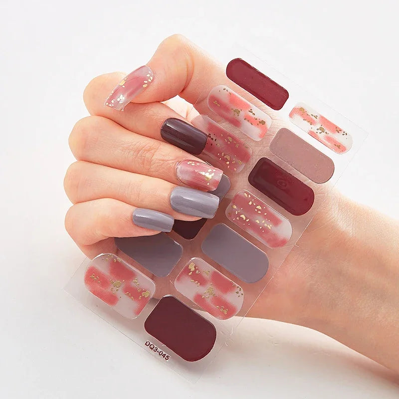 UV Semi Cured Gel Nail Wraps – Long Lasting French Style LED Gel Nail Stickers for Nail Extensions