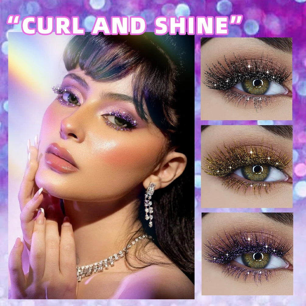 Glitter Diamond Mascara – Waterproof Shimmer Curling Mascara (Silver, Gold & Purple)