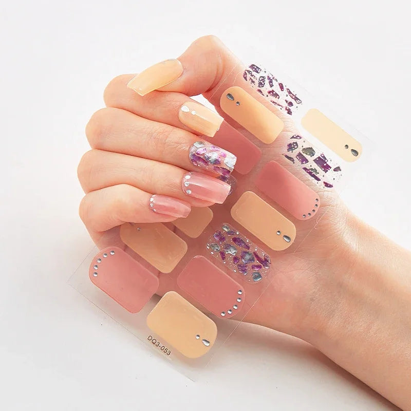 UV Semi Cured Gel Nail Wraps – Long Lasting French Style LED Gel Nail Stickers for Nail Extensions