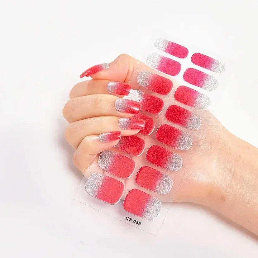 UV Semi Cured Gel Nail Wraps – Long Lasting French Style LED Gel Nail Stickers for Nail Extensions