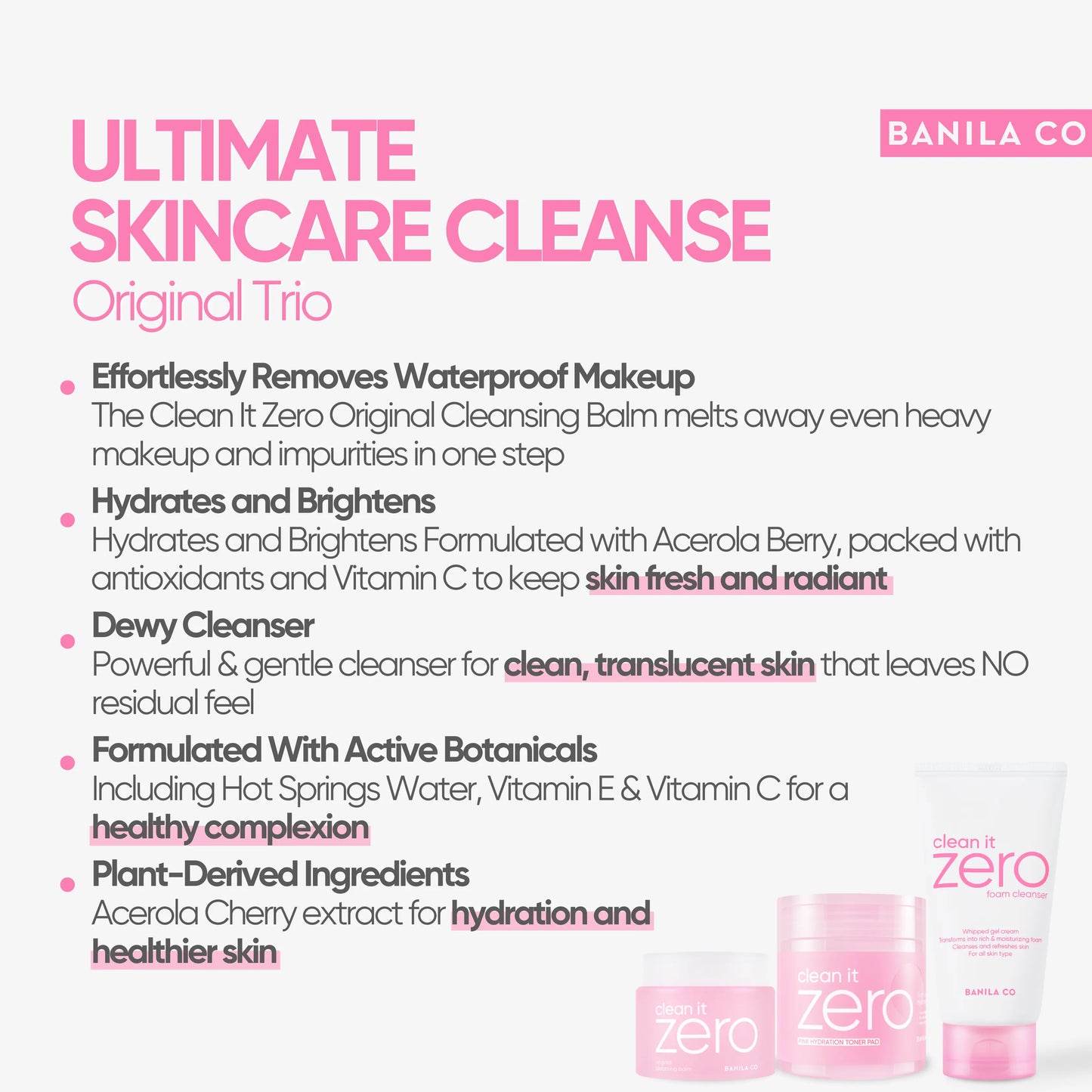 BANILA CO Ultimate Skincare Cleanse Trio Original Bundle | Soothing & Hydrating Skincare Cleanse Set