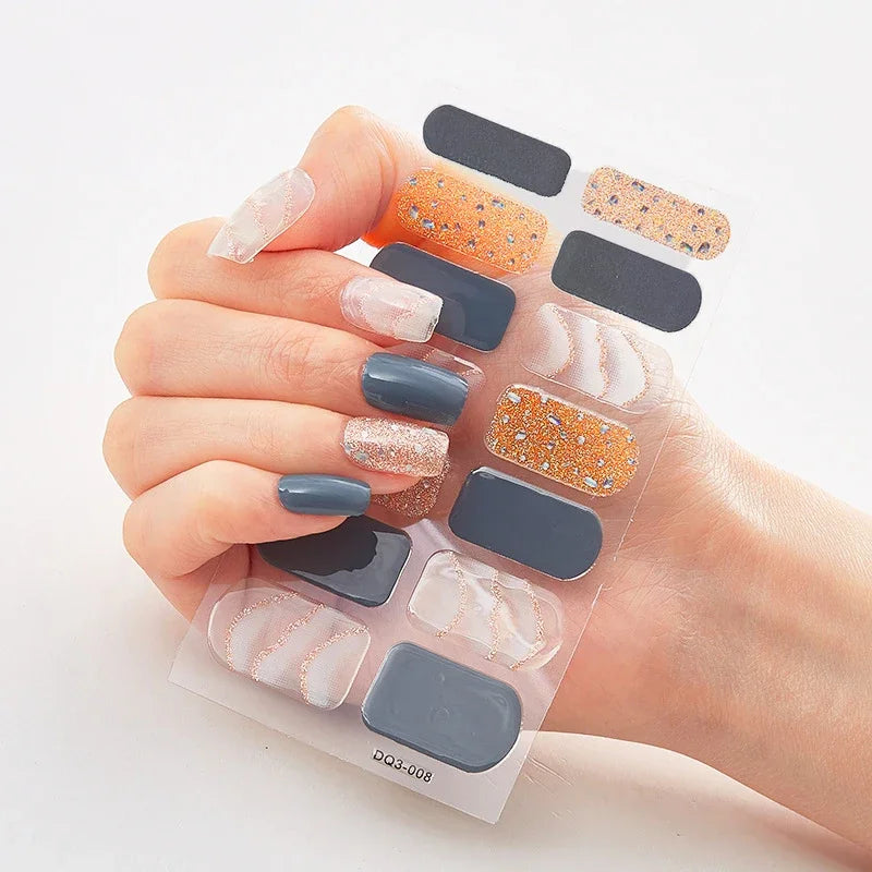 UV Semi Cured Gel Nail Wraps – Long Lasting French Style LED Gel Nail Stickers for Nail Extensions
