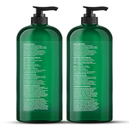 Tea Tree Shampoo and Conditioner Set - with 100% Pure Tea Tree Oil, for Itchy and Dry Scalp, Sulfate Free, Paraben Free - for Men and Women - 2 Bottles 16 Fl Oz Each