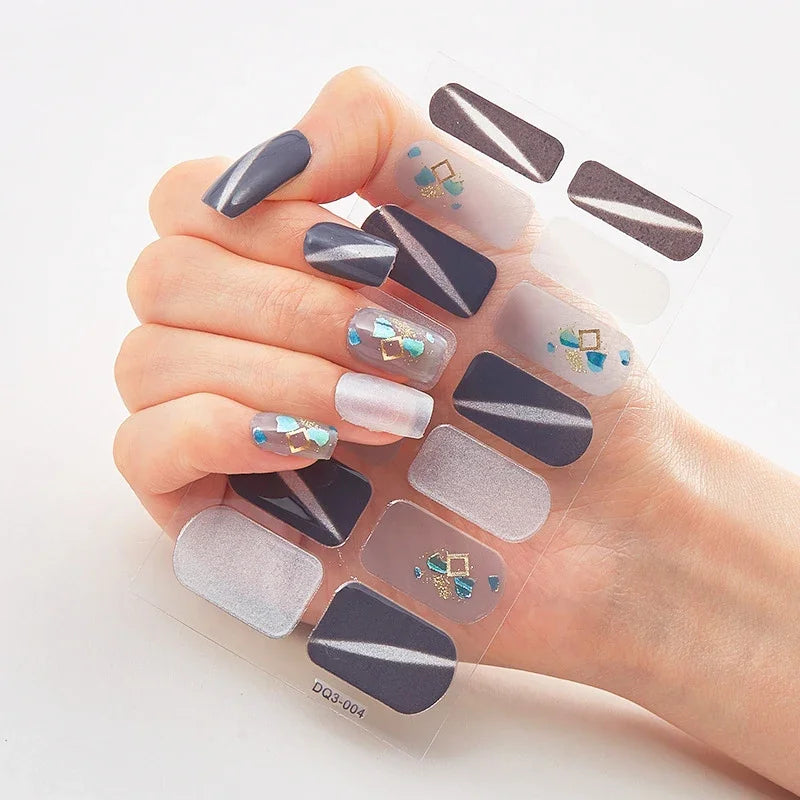 UV Semi Cured Gel Nail Wraps – Long Lasting French Style LED Gel Nail Stickers for Nail Extensions