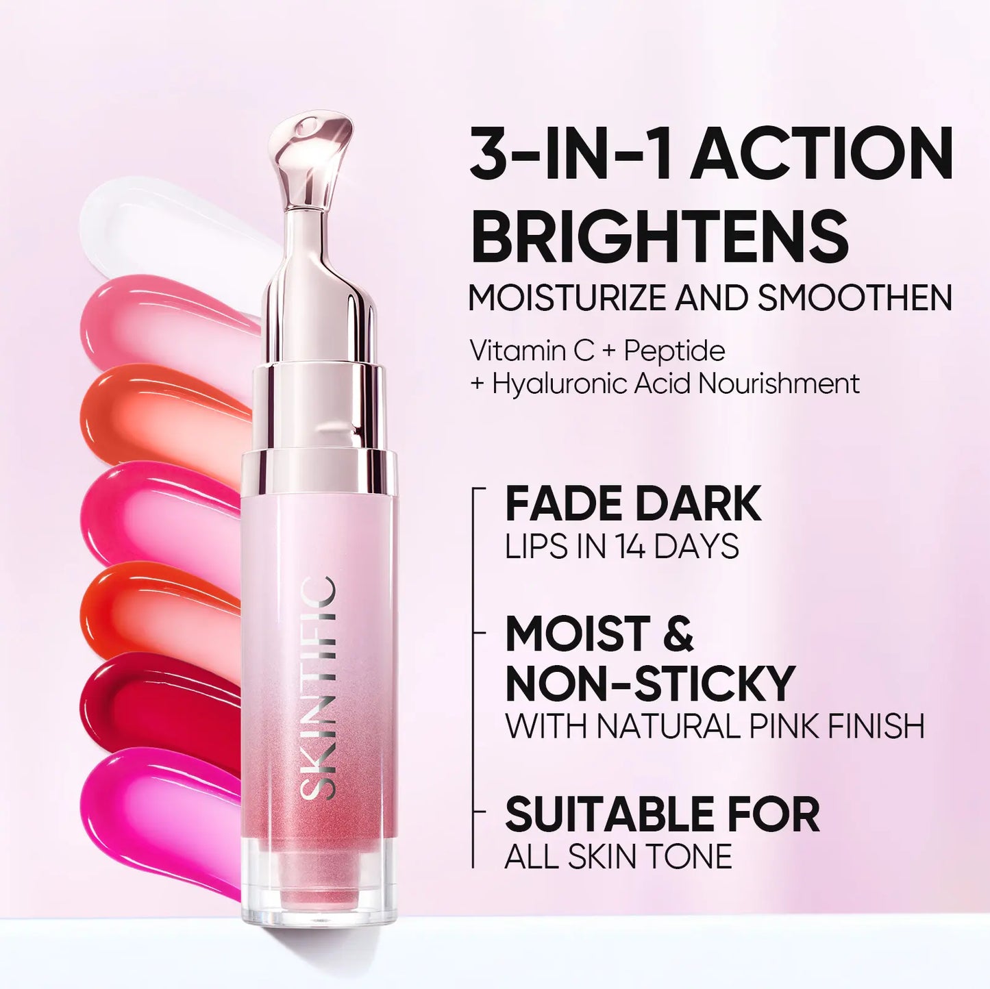 SKINTIFIC Hydrating Brightening Lip Serum – Hyaluronic Acid & Peptide Glossy Korean Lip Balm with Cooling Roller Applicator