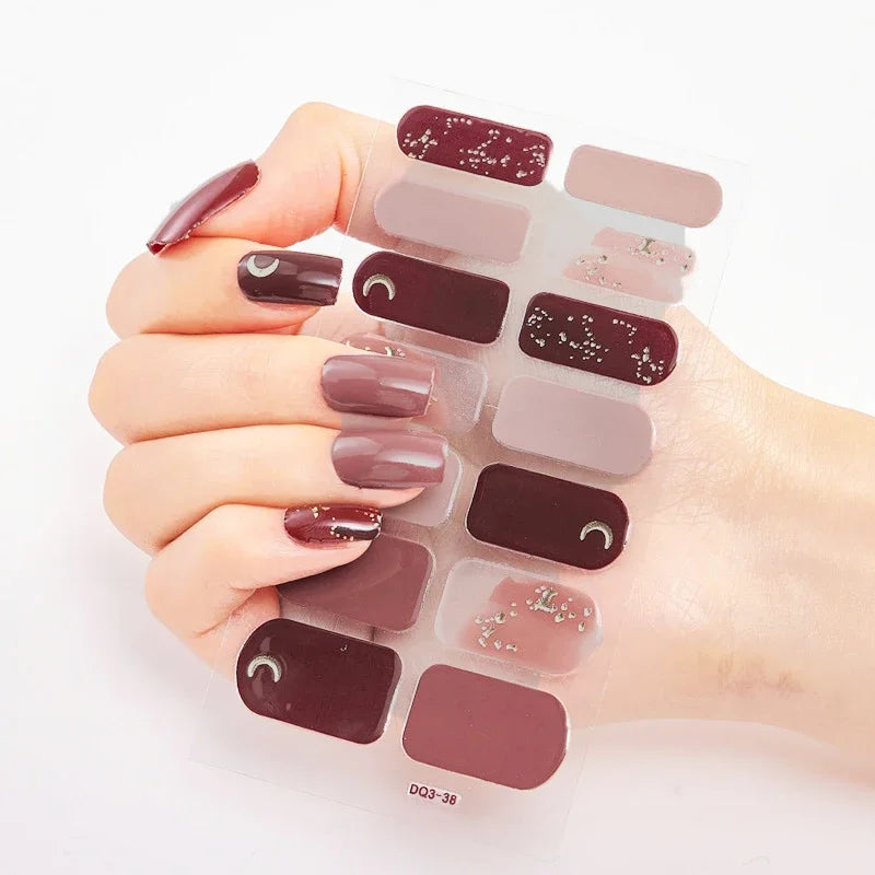UV Semi Cured Gel Nail Wraps – Long Lasting French Style LED Gel Nail Stickers for Nail Extensions