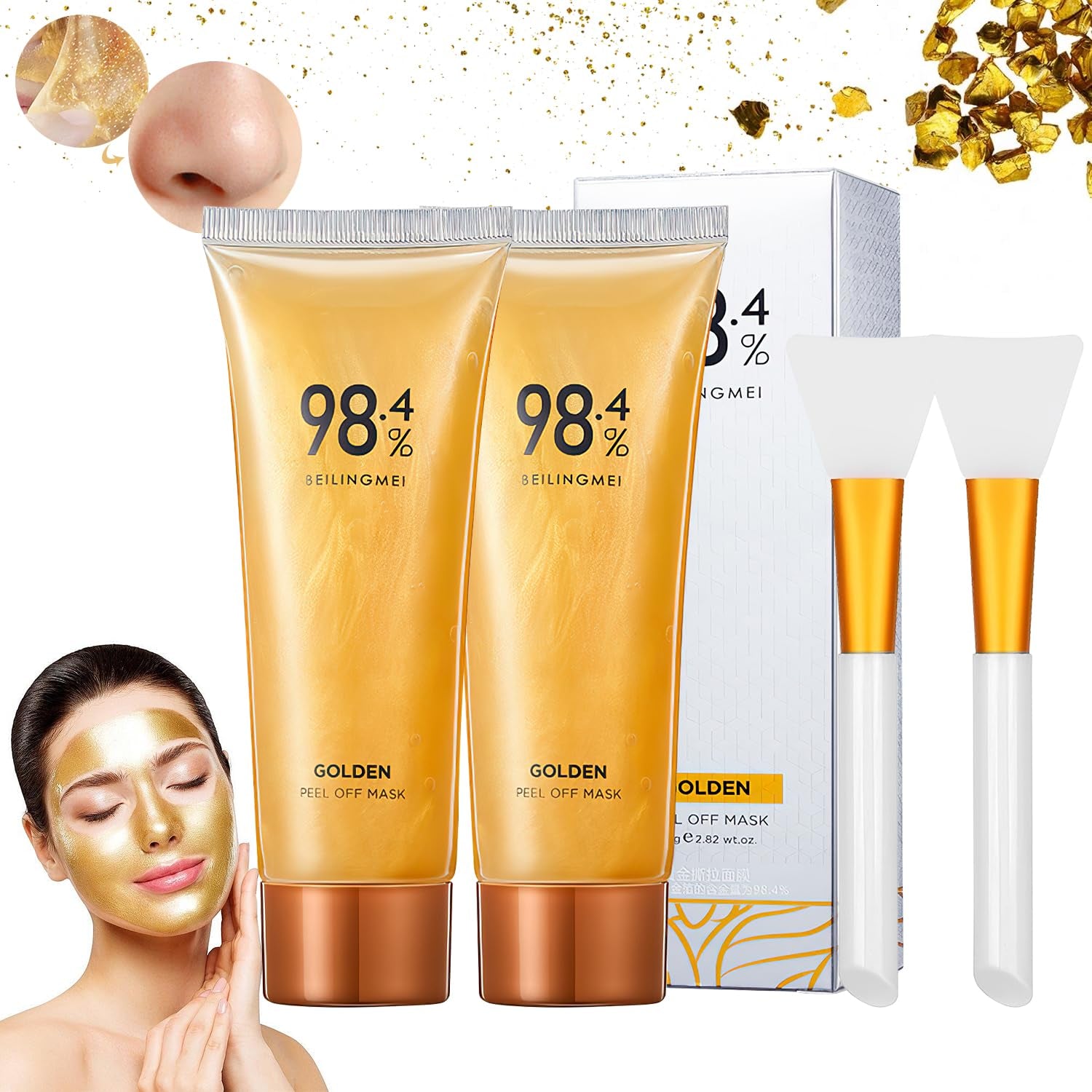 24K Gold Peel-Off Face Mask – Hydrating & Deep Cleansing Skincare (2PCS)