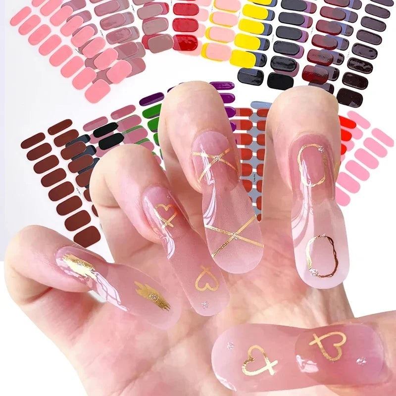 UV Semi Cured Gel Nail Wraps – Long Lasting French Style LED Gel Nail Stickers for Nail Extensions