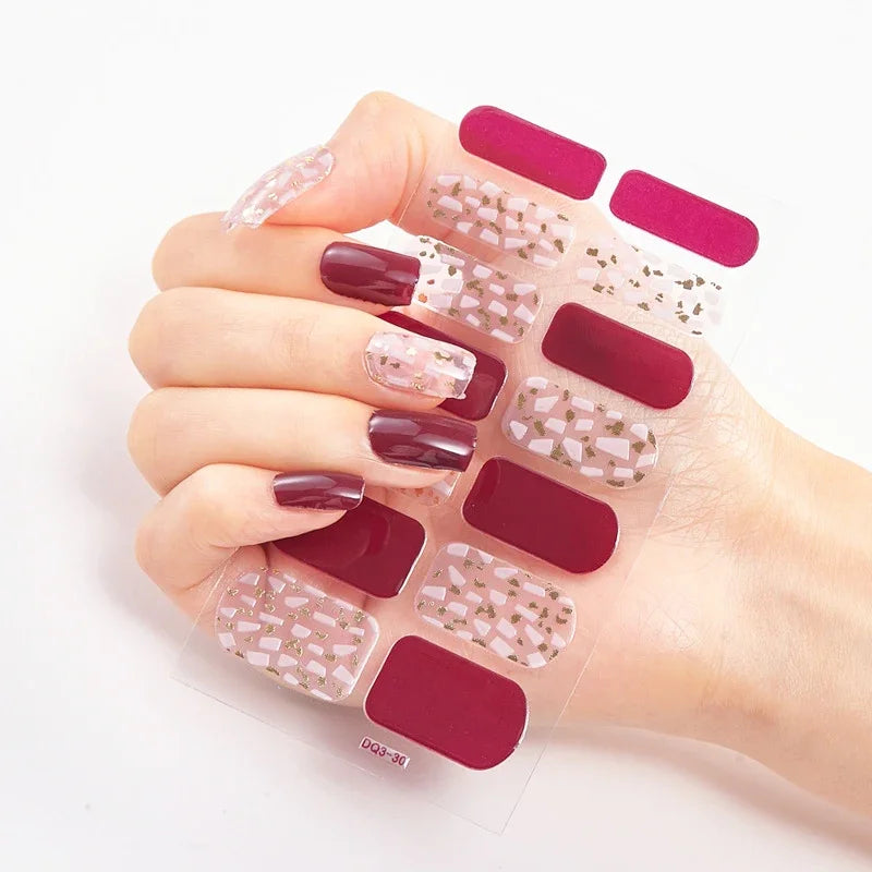 UV Semi Cured Gel Nail Wraps – Long Lasting French Style LED Gel Nail Stickers for Nail Extensions