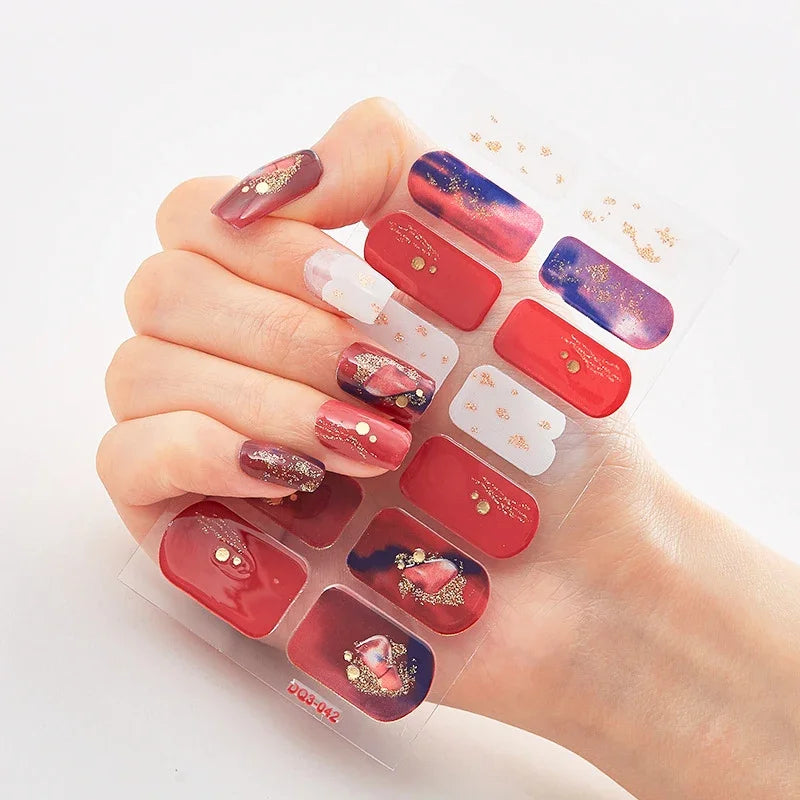 UV Semi Cured Gel Nail Wraps – Long Lasting French Style LED Gel Nail Stickers for Nail Extensions