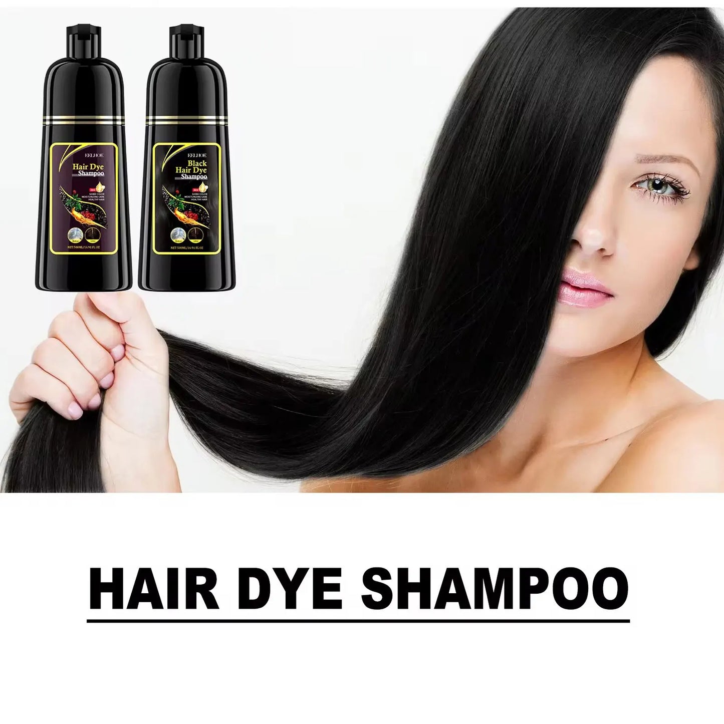 Black Hair Dye Shampoo 3-in-1 – Natural Herbal Hair Color Shampoo for Black Hair, Deep Nourishing, Hair Growth & Gray Hair Coverage
