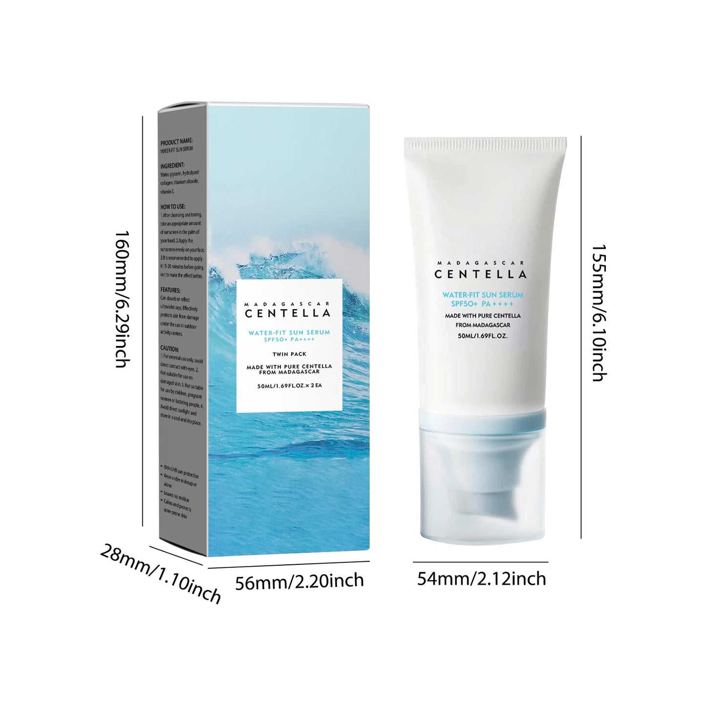 2/1Pcs SPF50+ Sunscreen Cream Centella Strong UV Protection Water-Based Sunscreen Sun Body Sunblock Moisturizing Skin Care