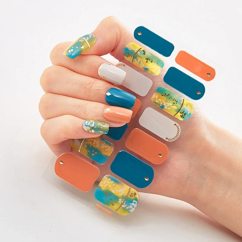 UV Semi Cured Gel Nail Wraps – Long Lasting French Style LED Gel Nail Stickers for Nail Extensions