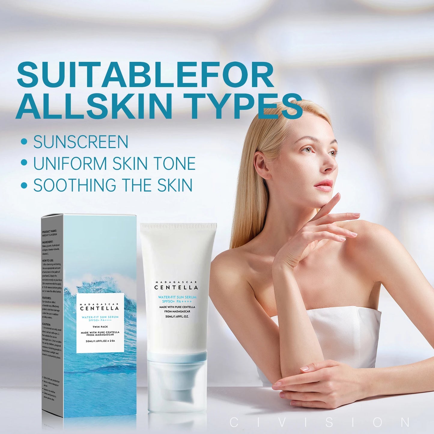 2/1Pcs SPF50+ Sunscreen Cream Centella Strong UV Protection Water-Based Sunscreen Sun Body Sunblock Moisturizing Skin Care