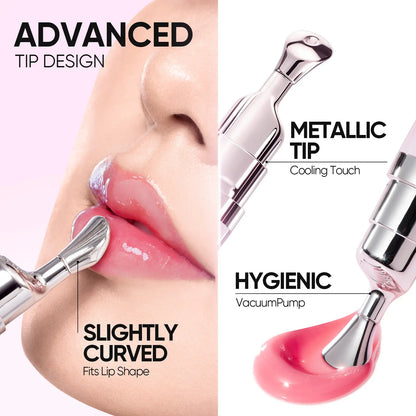 SKINTIFIC Hydrating Brightening Lip Serum – Hyaluronic Acid & Peptide Glossy Korean Lip Balm with Cooling Roller Applicator