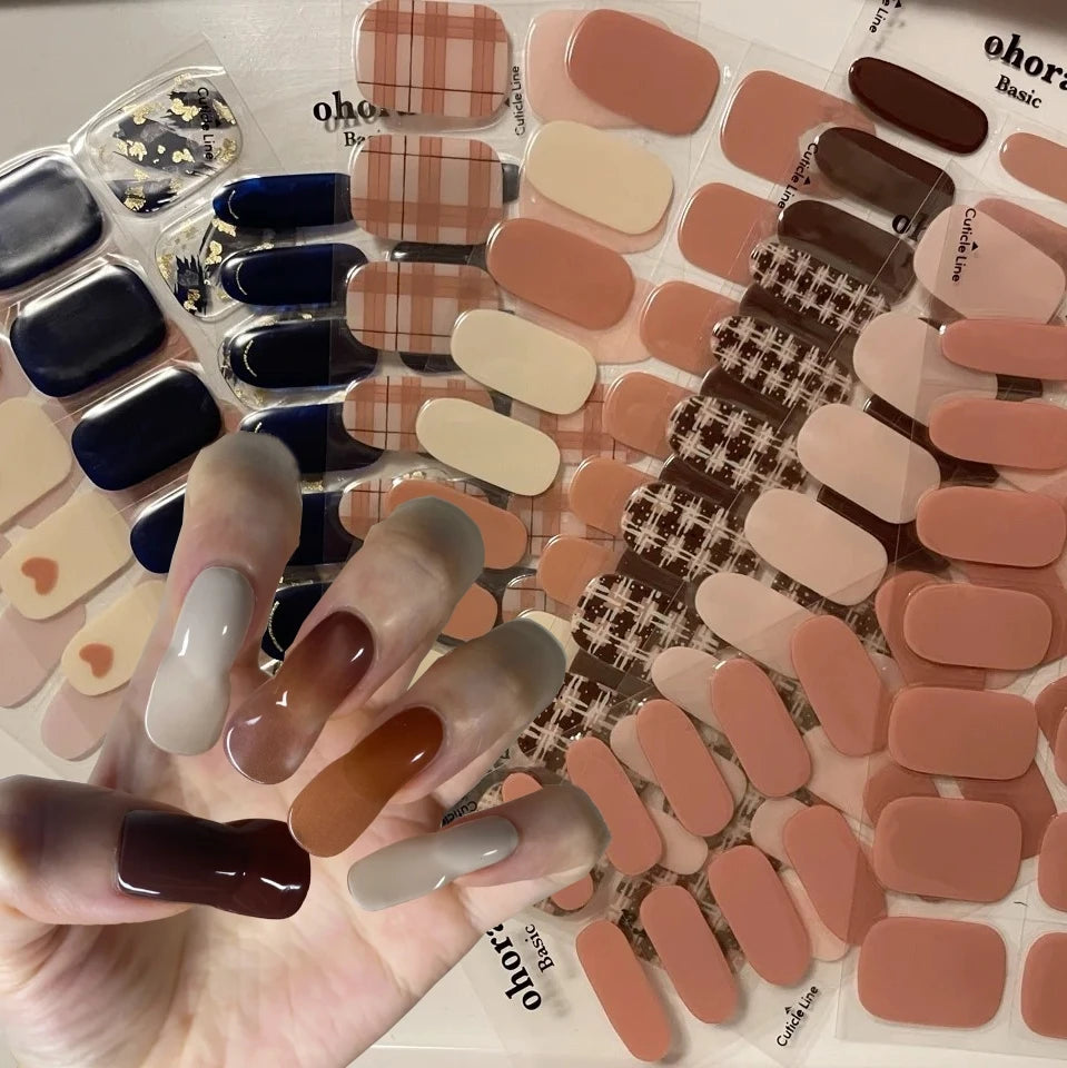 UV Semi Cured Gel Nail Wraps – Long Lasting French Style LED Gel Nail Stickers for Nail Extensions
