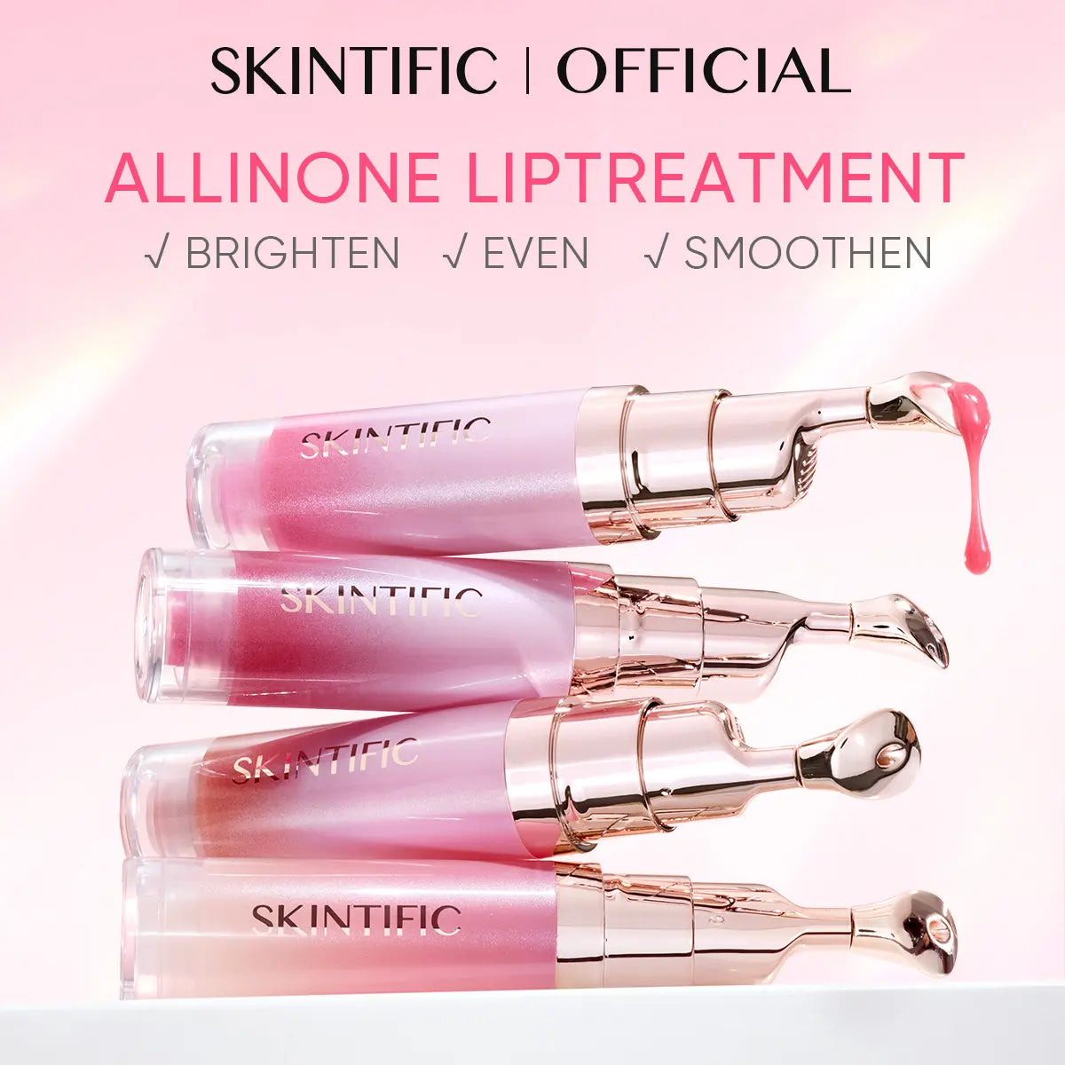 SKINTIFIC Hydrating Brightening Lip Serum – Hyaluronic Acid & Peptide Glossy Korean Lip Balm with Cooling Roller Applicator