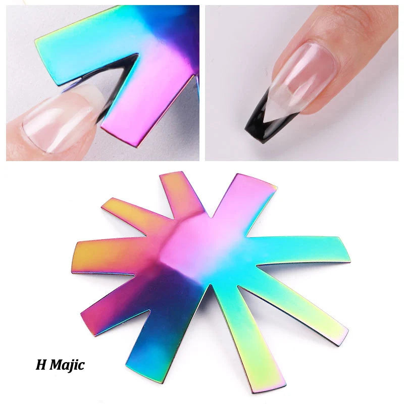 Pro 12 Style Easy French Smile Cut V Line Edge Trimmer Nail Cutter Almond Design Nail Stencil Styling Mold French Manicure Tools