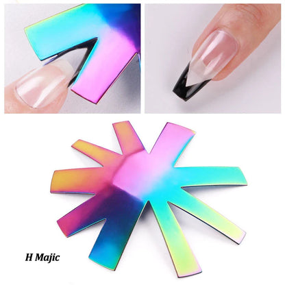 Pro 12 Style Easy French Smile Cut V Line Edge Trimmer Nail Cutter Almond Design Nail Stencil Styling Mold French Manicure Tools
