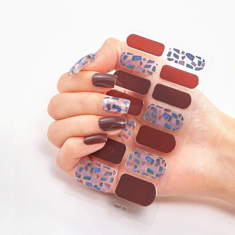 UV Semi Cured Gel Nail Wraps – Long Lasting French Style LED Gel Nail Stickers for Nail Extensions