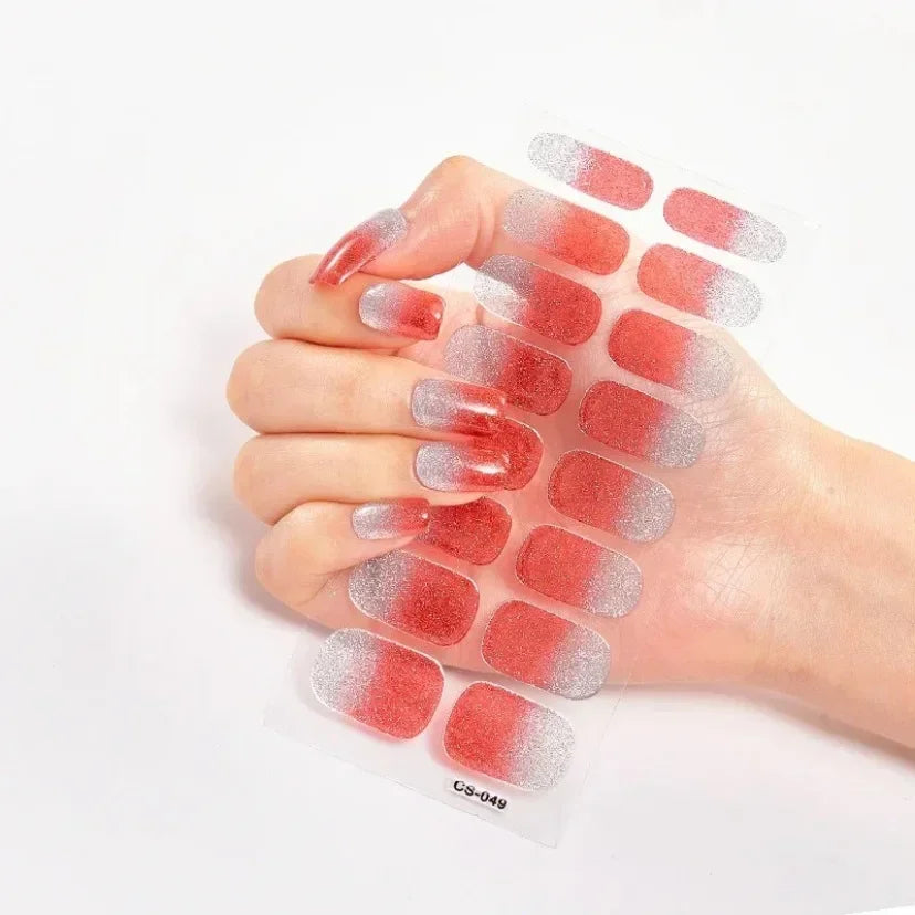 UV Semi Cured Gel Nail Wraps – Long Lasting French Style LED Gel Nail Stickers for Nail Extensions