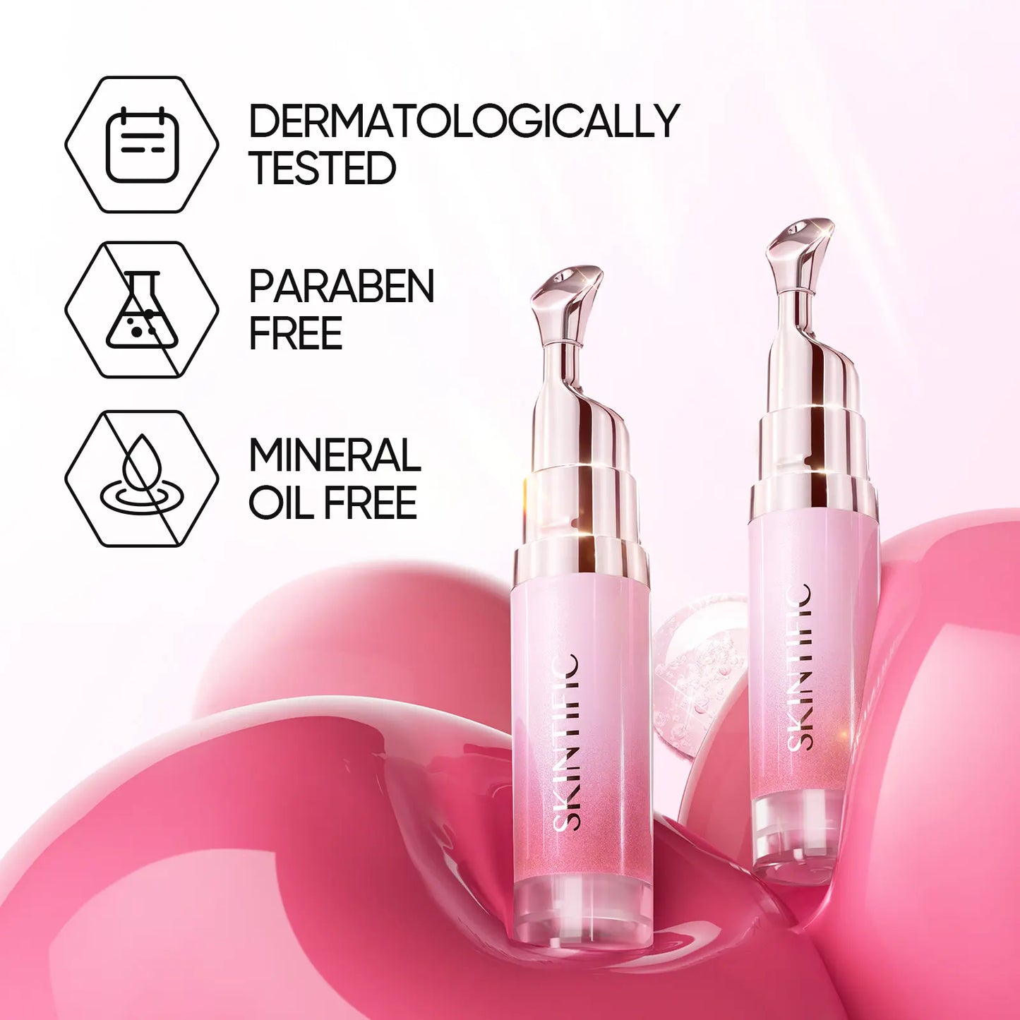 SKINTIFIC Hydrating Brightening Lip Serum – Hyaluronic Acid & Peptide Glossy Korean Lip Balm with Cooling Roller Applicator