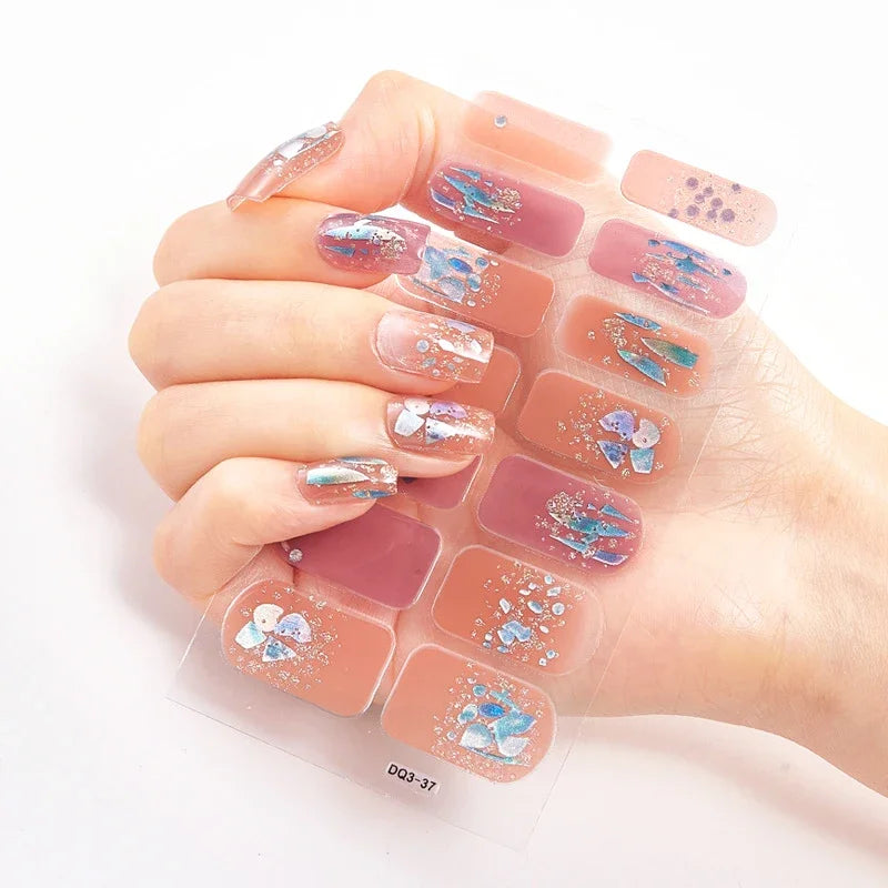 UV Semi Cured Gel Nail Wraps – Long Lasting French Style LED Gel Nail Stickers for Nail Extensions