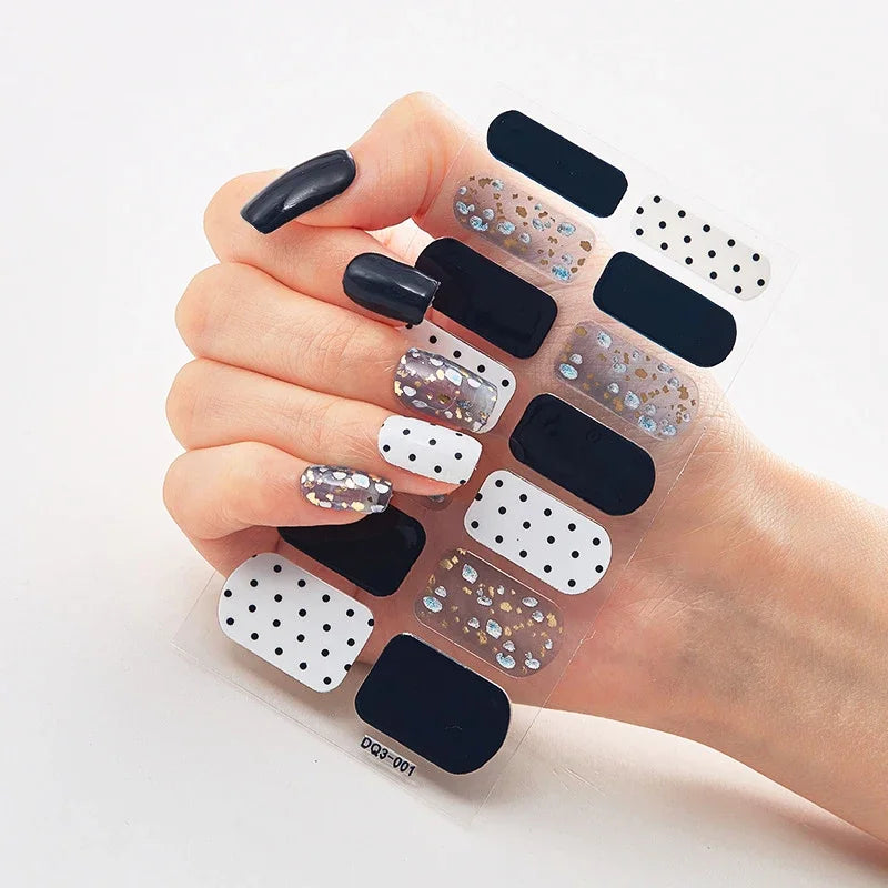 UV Semi Cured Gel Nail Wraps – Long Lasting French Style LED Gel Nail Stickers for Nail Extensions