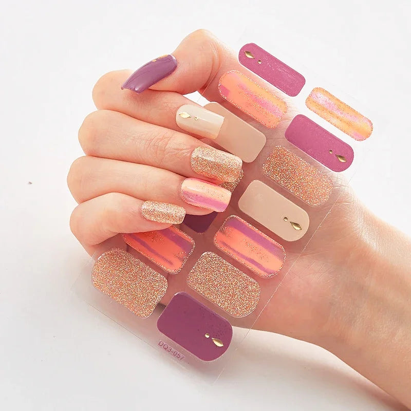 UV Semi Cured Gel Nail Wraps – Long Lasting French Style LED Gel Nail Stickers for Nail Extensions