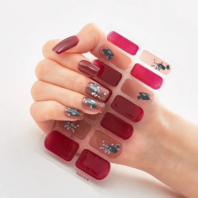 UV Semi Cured Gel Nail Wraps – Long Lasting French Style LED Gel Nail Stickers for Nail Extensions