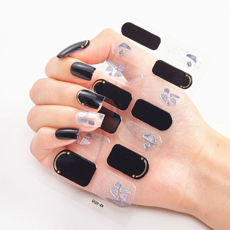 UV Semi Cured Gel Nail Wraps – Long Lasting French Style LED Gel Nail Stickers for Nail Extensions
