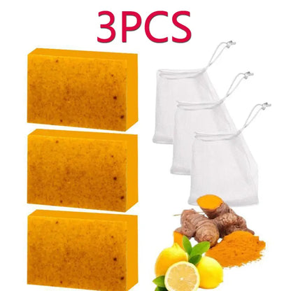 Revitalize Your Skin with 3Pcs Honey Glow Lemon Turmeric & Kojic Acid Brightening Soap - Dark Spot Remover for a Radiant Face & Body Cleanser with Retinol