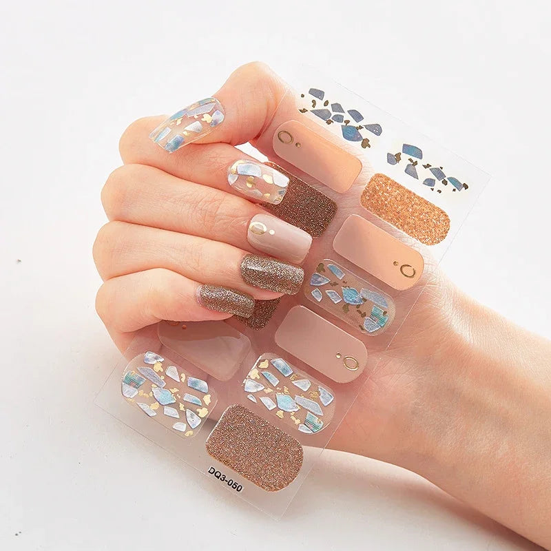UV Semi Cured Gel Nail Wraps – Long Lasting French Style LED Gel Nail Stickers for Nail Extensions