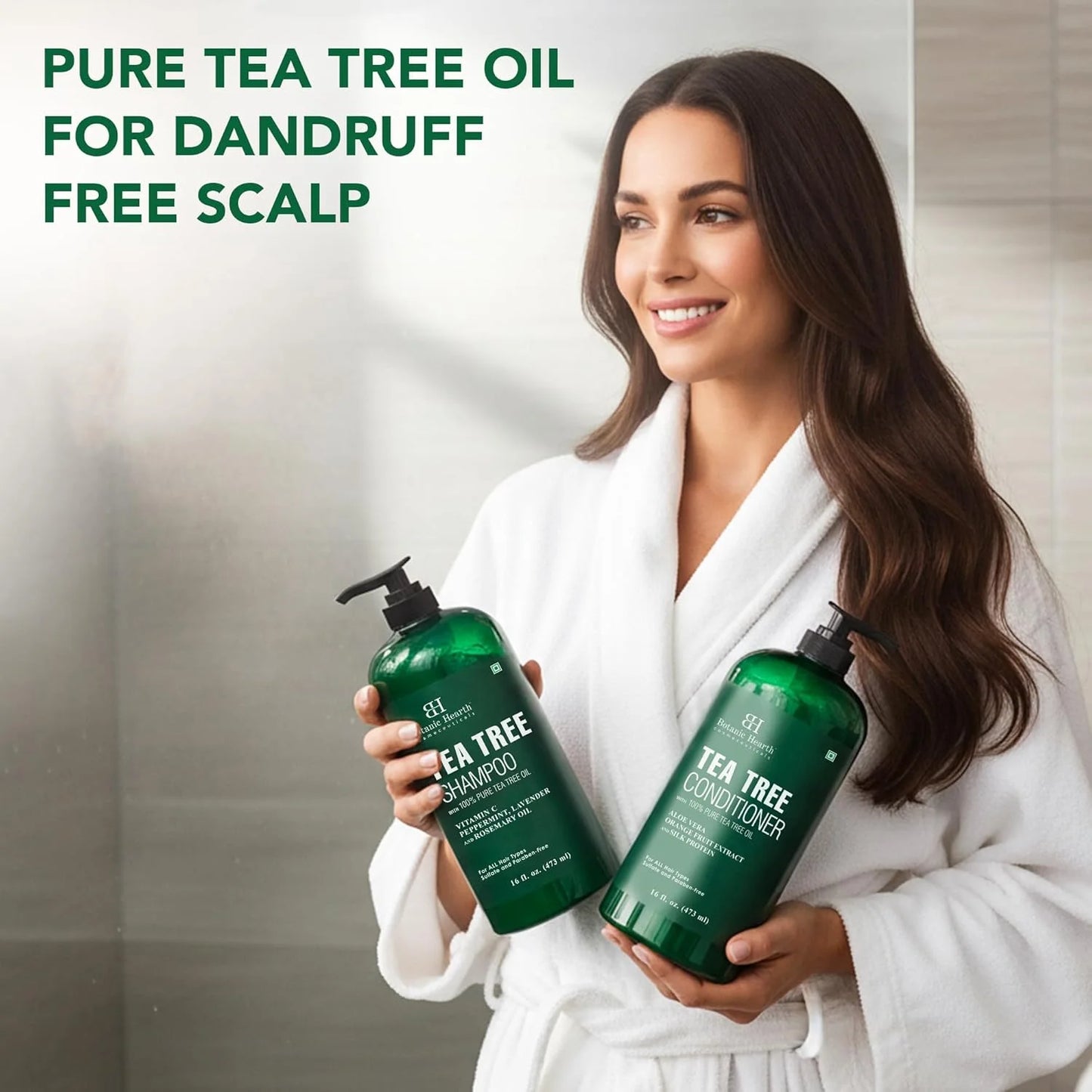 Tea Tree Shampoo and Conditioner Set - with 100% Pure Tea Tree Oil, for Itchy and Dry Scalp, Sulfate Free, Paraben Free - for Men and Women - 2 Bottles 16 Fl Oz Each