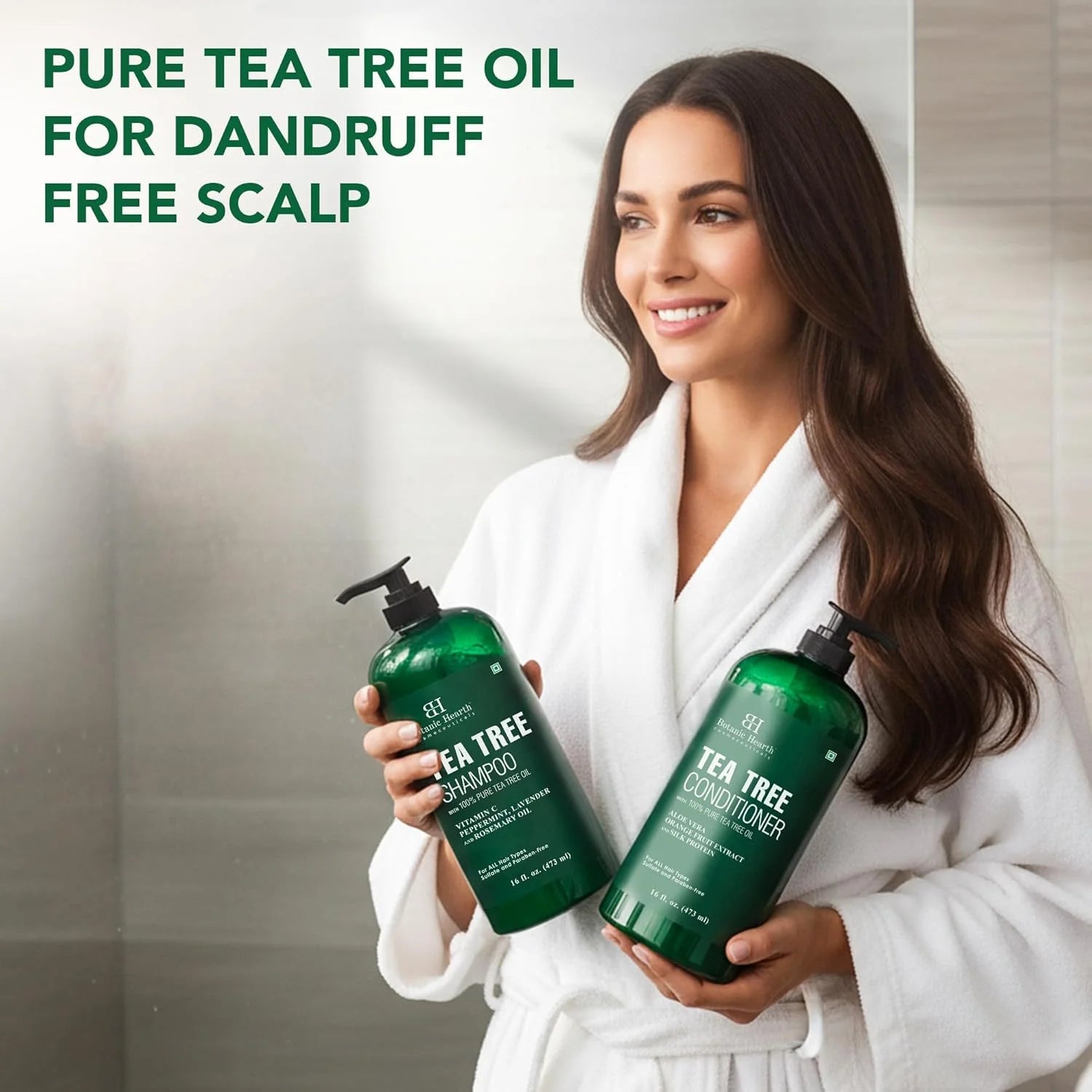 Tea Tree Shampoo and Conditioner Set - with 100% Pure Tea Tree Oil, for Itchy and Dry Scalp, Sulfate Free, Paraben Free - for Men and Women - 2 Bottles 16 Fl Oz Each