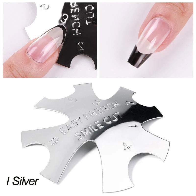 Pro 12 Style Easy French Smile Cut V Line Edge Trimmer Nail Cutter Almond Design Nail Stencil Styling Mold French Manicure Tools