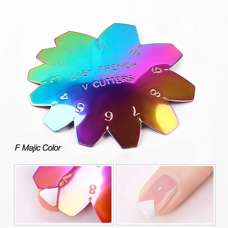 Pro 12 Style Easy French Smile Cut V Line Edge Trimmer Nail Cutter Almond Design Nail Stencil Styling Mold French Manicure Tools