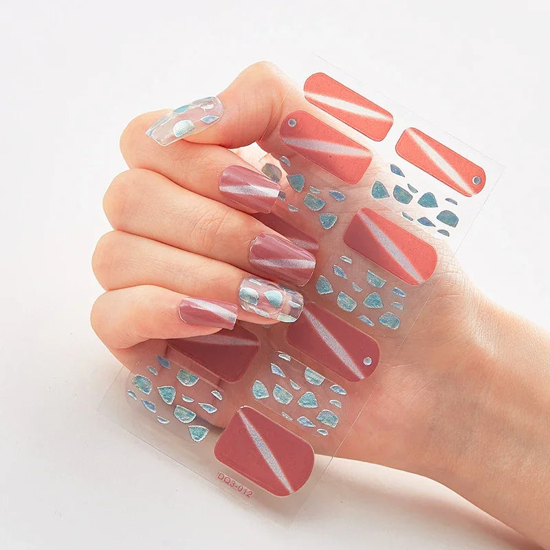 UV Semi Cured Gel Nail Wraps – Long Lasting French Style LED Gel Nail Stickers for Nail Extensions